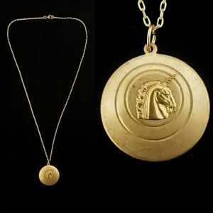 Vintage Unicorn Pendant Brass Necklace
